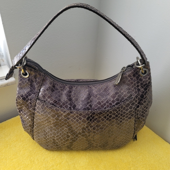 Michael Kors Grey/Black Python Embossed Leather Bag Purse Luxury Closet EUC - Picture 4 of 7